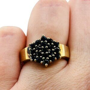 Gold Vermeil Sterling Silver 925 Blue Spinel Cluster Ring Size 6.75 Unique Prett